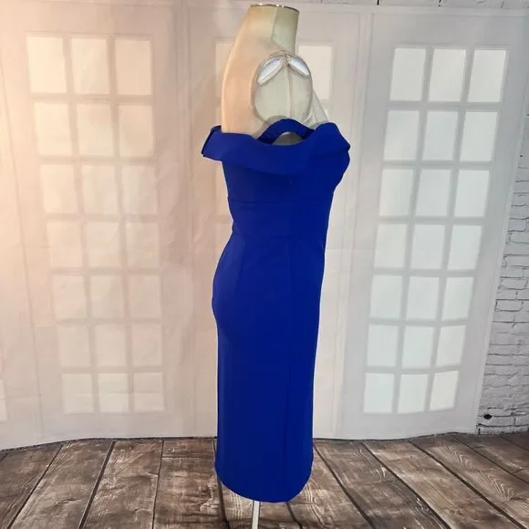 Aiden Mattox royal blue off the shoulder side slit sheath dress size 2 - Picture 6 of 14